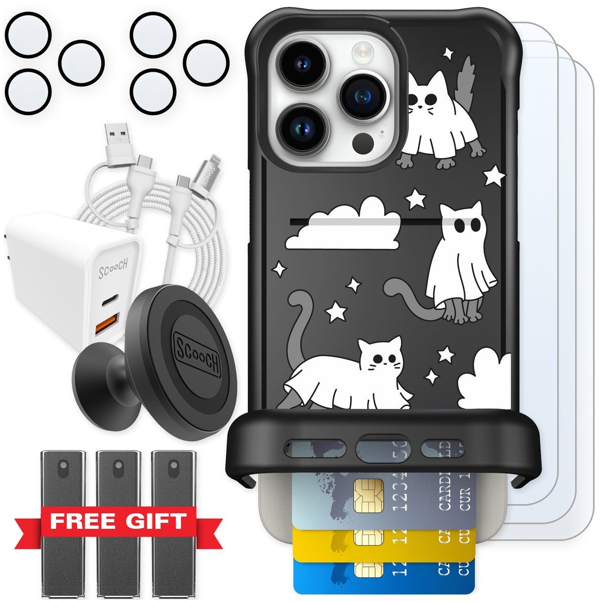 Scooch Wingmate Scaredy Cats for iPhone 15 Pro Max — Ultimate Bundle