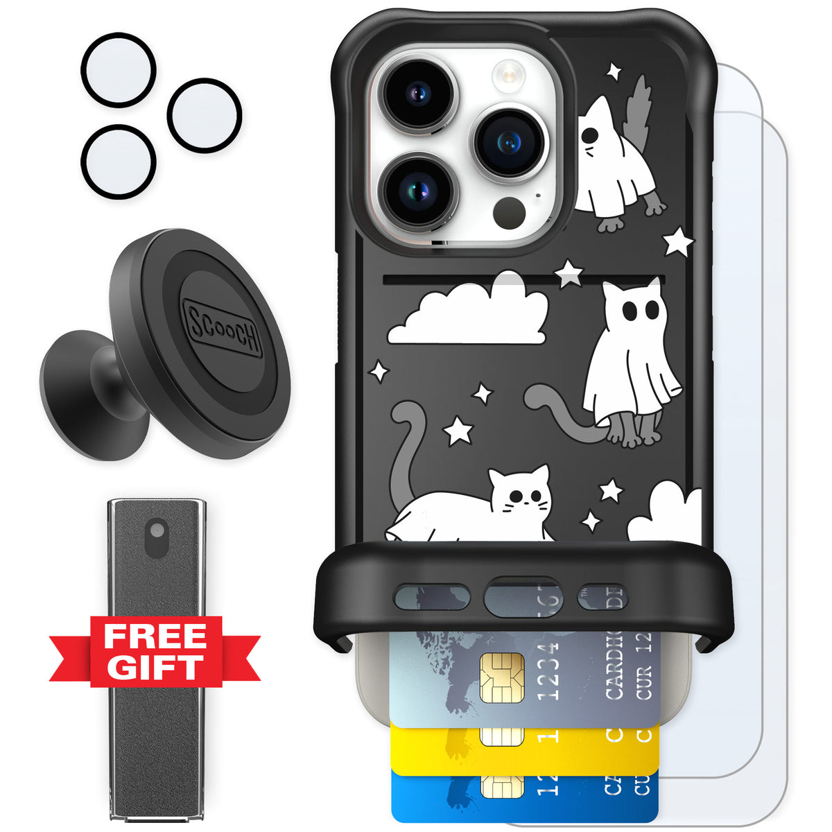 Scooch Wingmate Scaredy Cats for iPhone 15 Pro — Defender Bundle
