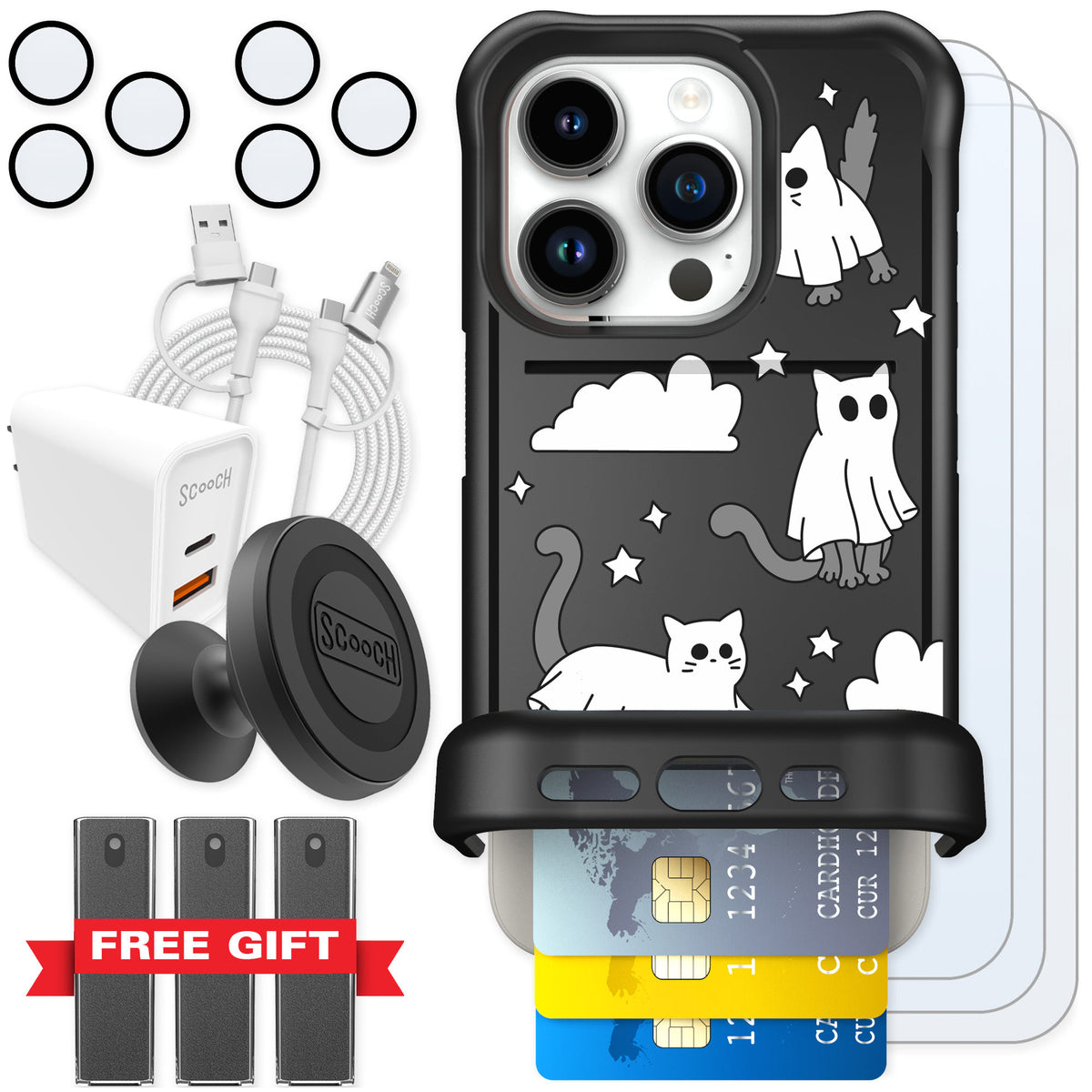 Scooch Wingmate Scaredy Cats for iPhone 15 Pro — Ultimate Bundle