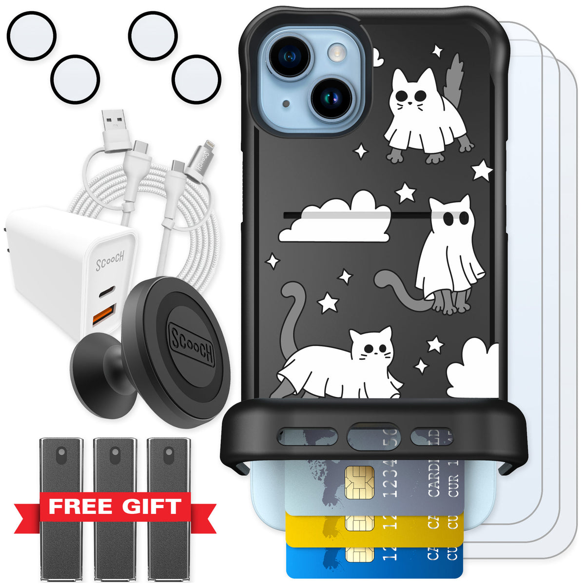 Scooch Wingmate Scaredy Cats for iPhone 15 Plus — Ultimate Bundle
