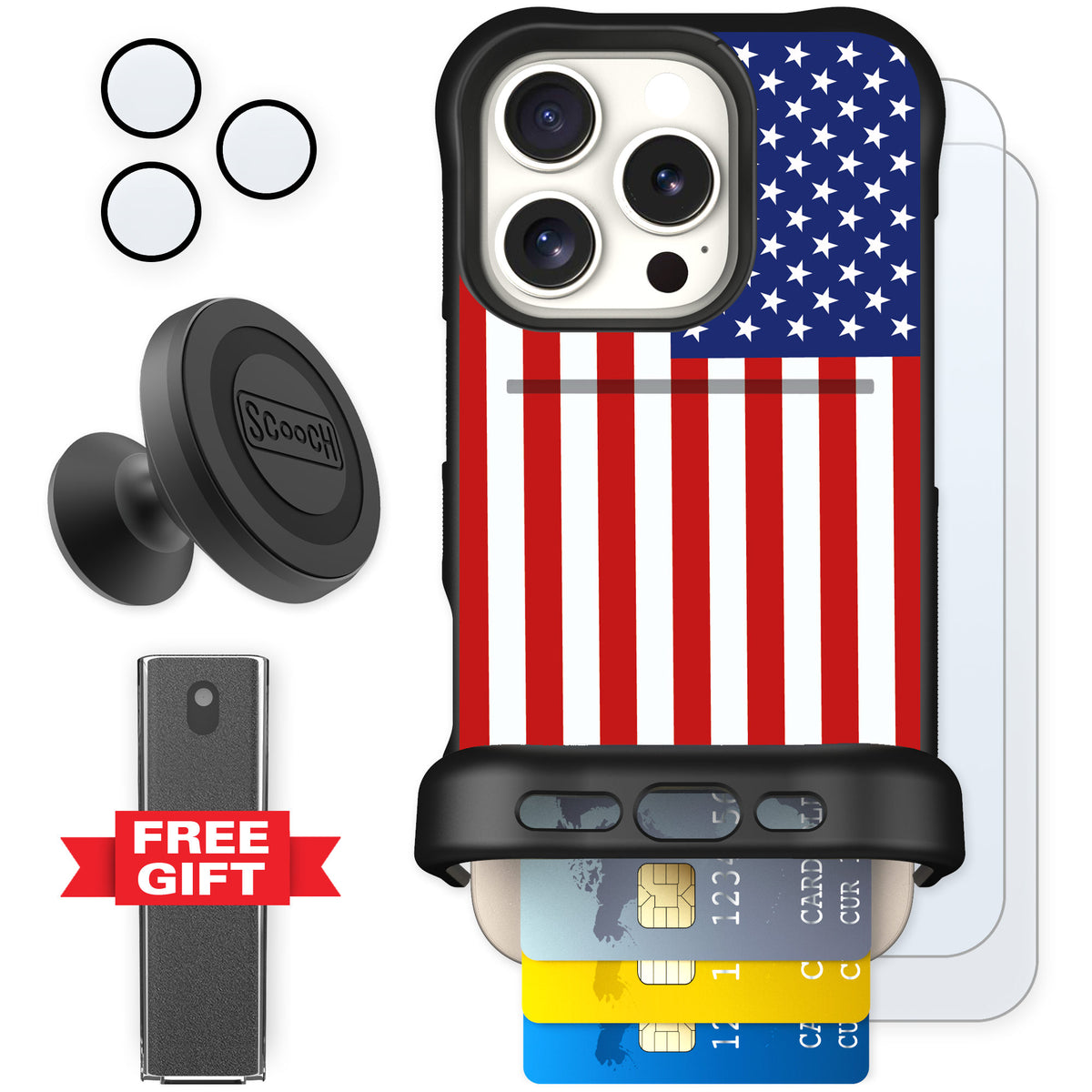 Scooch Wingmate Stars And Stripes for iPhone 16 Pro — Defender Bundle