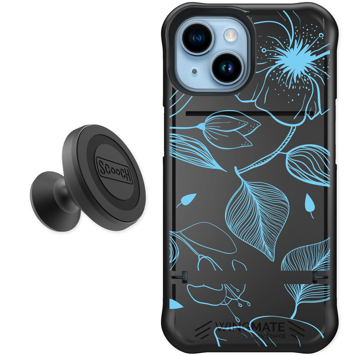 Scooch Wingmate Blue Hibiscus for iPhone 15 — Starter Bundle
