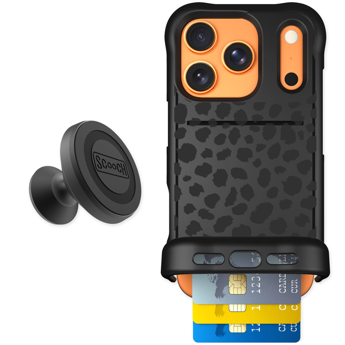 Scooch Wingmate Black Leopard for iPhone 17 Pro — Starter Bundle