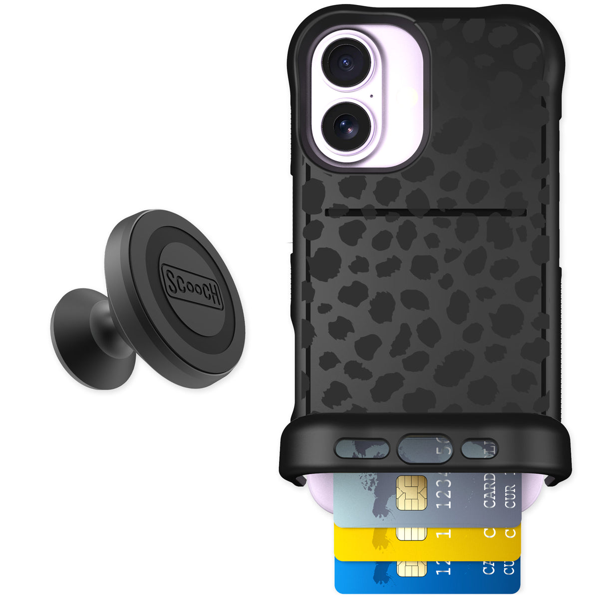 Scooch Wingmate Black Leopard for iPhone 17 — Starter Bundle