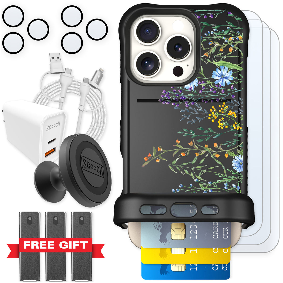 Scooch Wingmate Meadow Bloom for iPhone 16 Pro — Ultimate Bundle