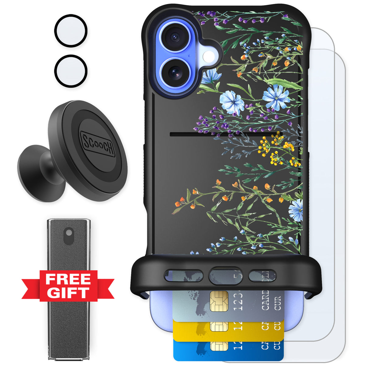 Scooch Wingmate Meadow Bloom for iPhone 16 Plus — Defender Bundle