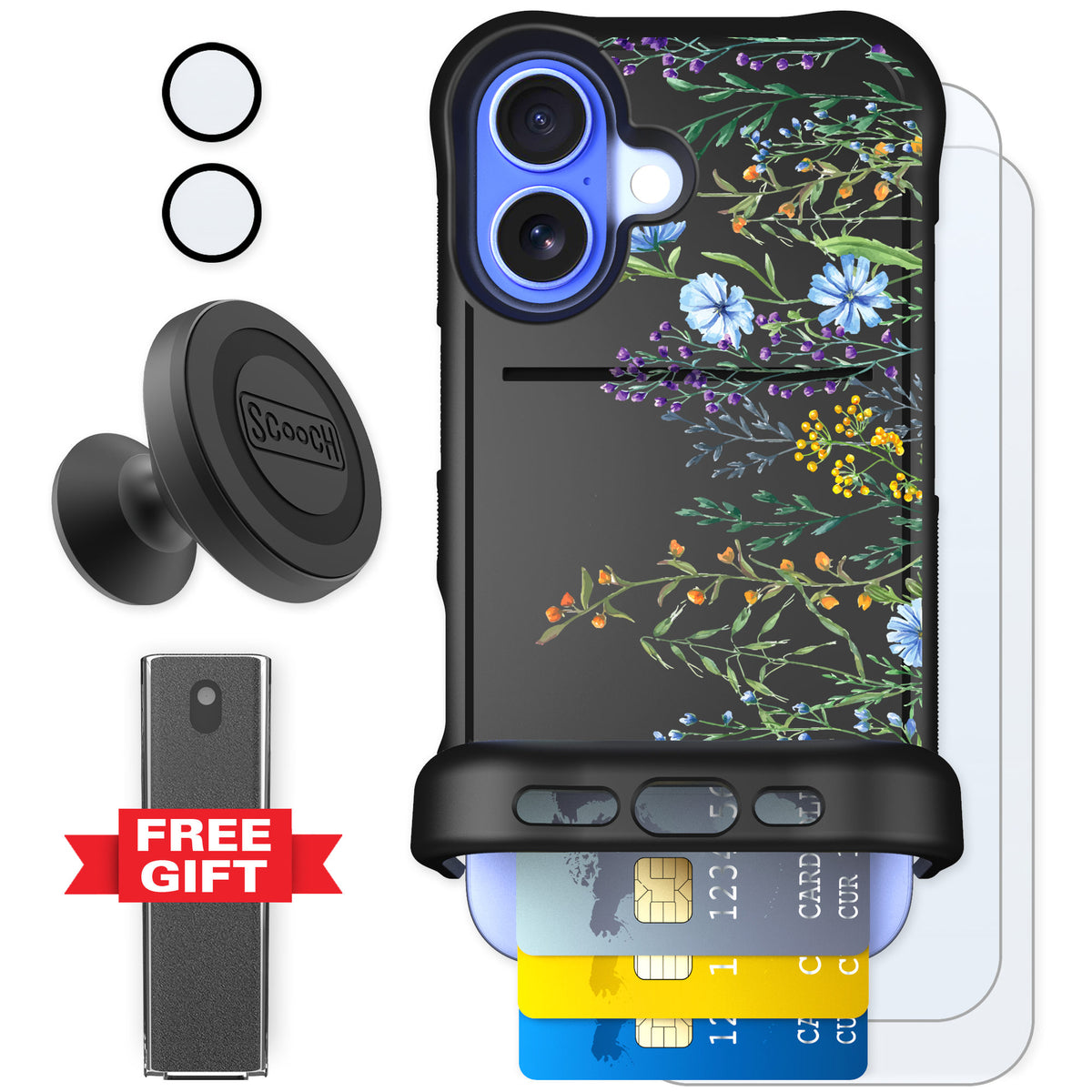 Scooch Wingmate Meadow Bloom for iPhone 16 — Defender Bundle