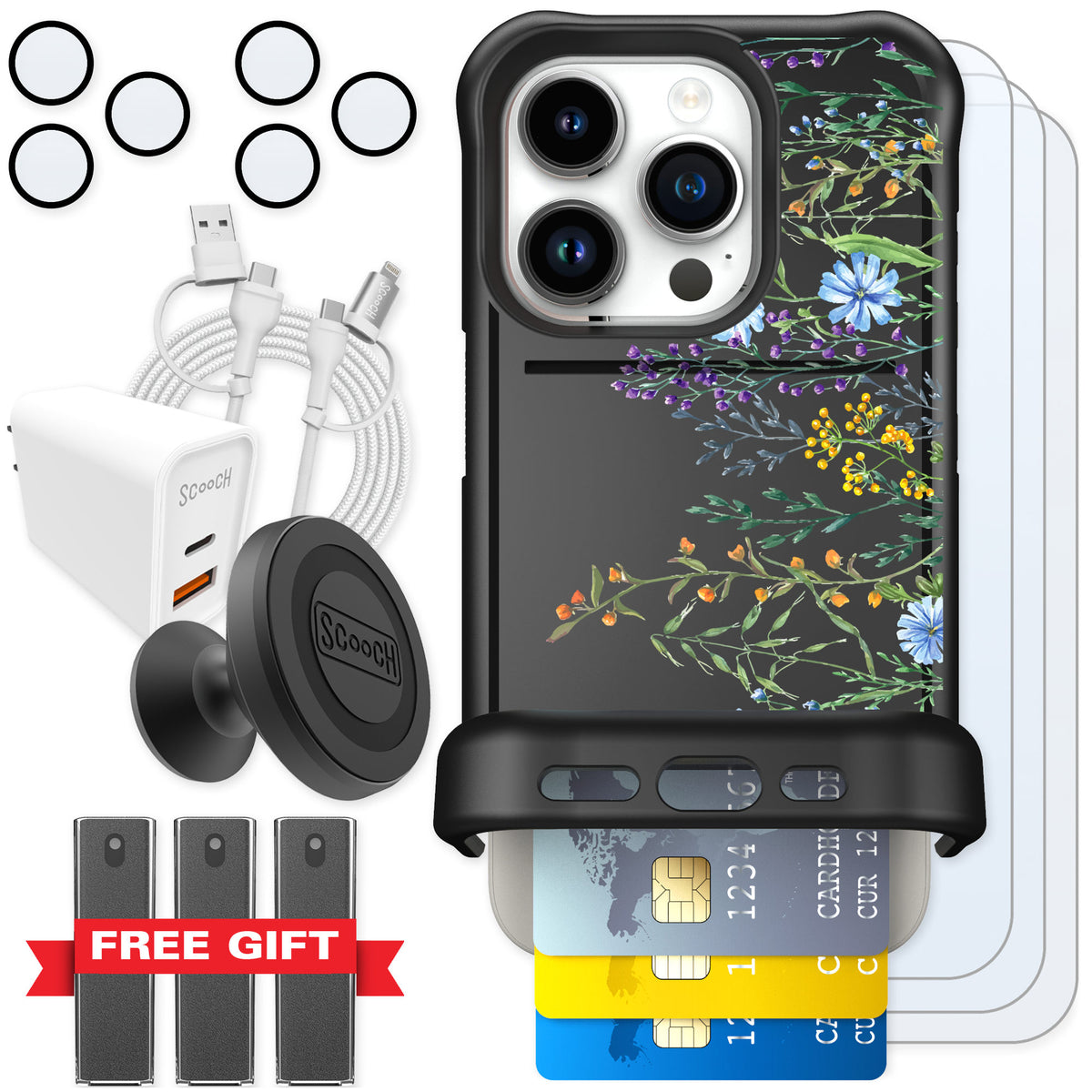 Scooch Wingmate Meadow Bloom for iPhone 15 Pro — Ultimate Bundle