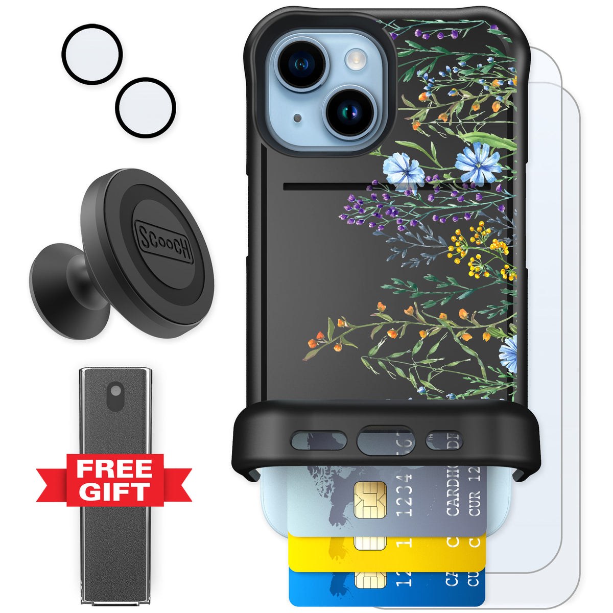 Scooch Wingmate Meadow Bloom for iPhone 15 — Defender Bundle