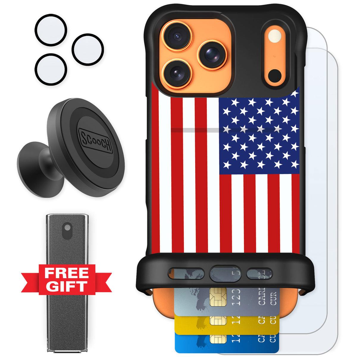 Scooch Wingmate Stars And Stripes for iPhone 17 Pro Max — Defender Bundle