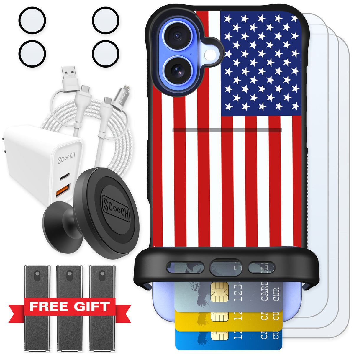 Scooch Wingmate Stars And Stripes for iPhone 16 Plus — Ultimate Bundle