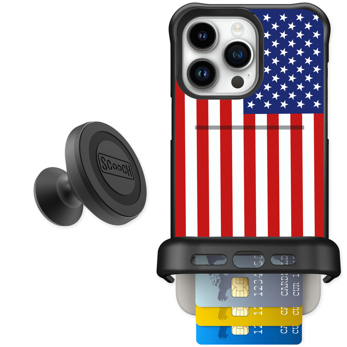 Scooch Wingmate Stars And Stripes for iPhone 15 Pro Max — Starter Bundle