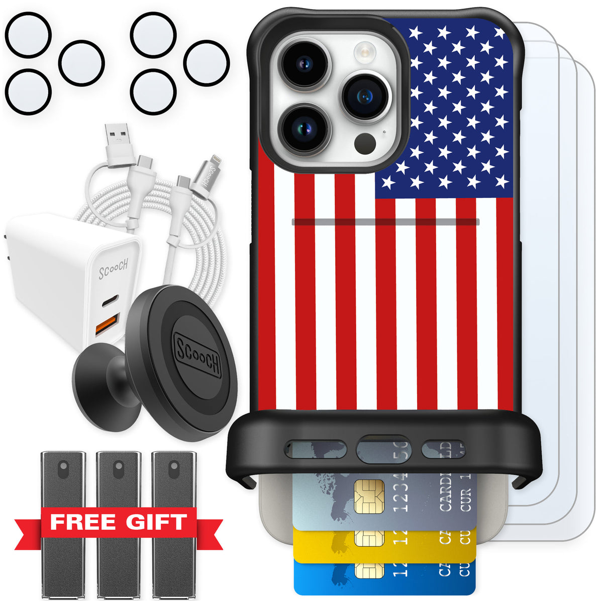 Scooch Wingmate Stars And Stripes for iPhone 15 Pro Max — Ultimate Bundle