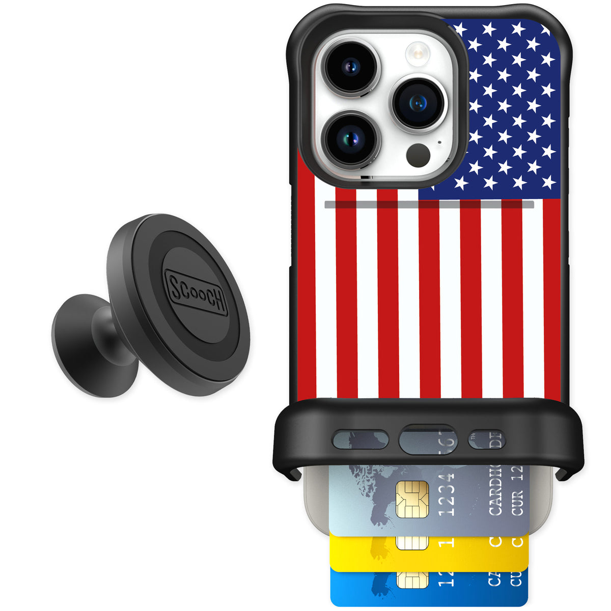 Scooch Wingmate Stars And Stripes for iPhone 15 Pro — Starter Bundle