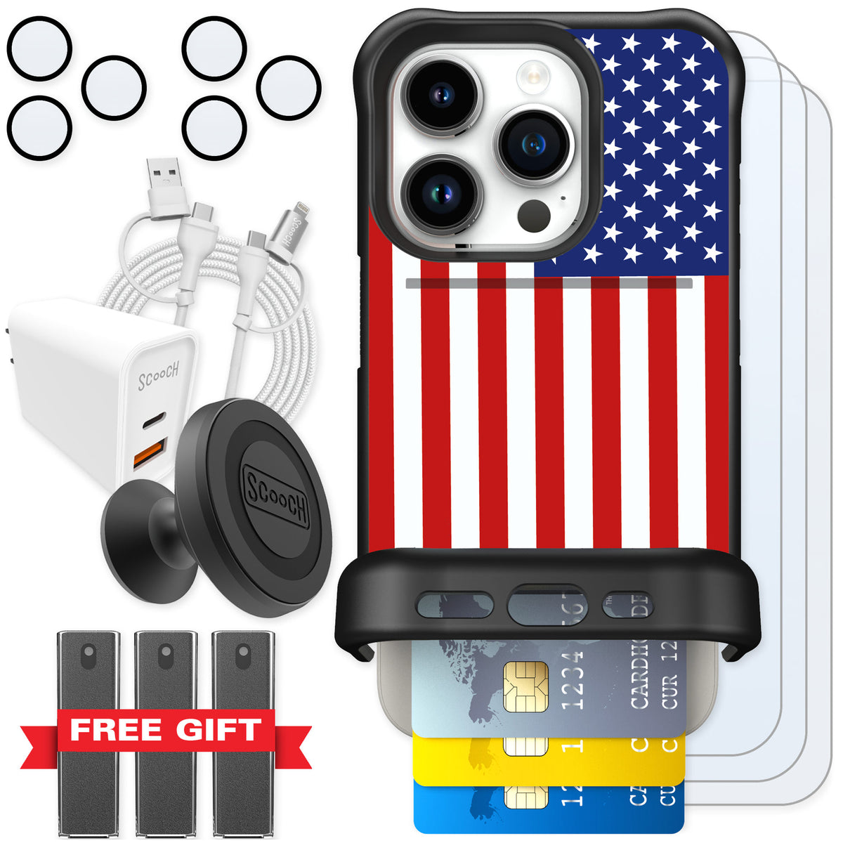 Scooch Wingmate Stars And Stripes for iPhone 15 Pro — Ultimate Bundle