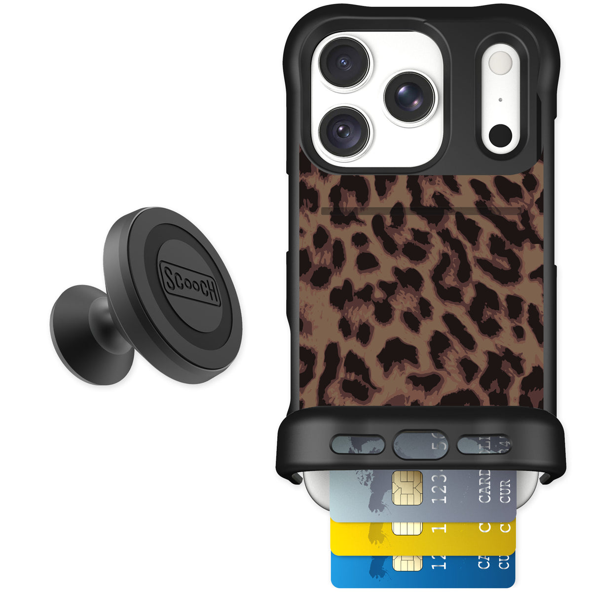 Scooch Wingmate Luxe Leopard for iPhone 18 Pro — Starter Bundle