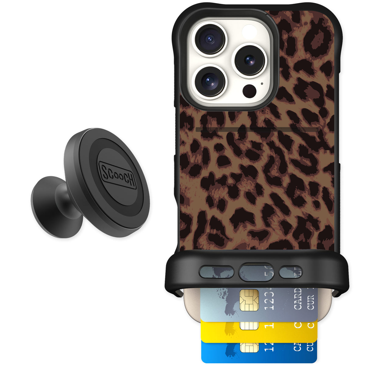 Scooch Wingmate Luxe Leopard for iPhone 16 Pro — Starter Bundle
