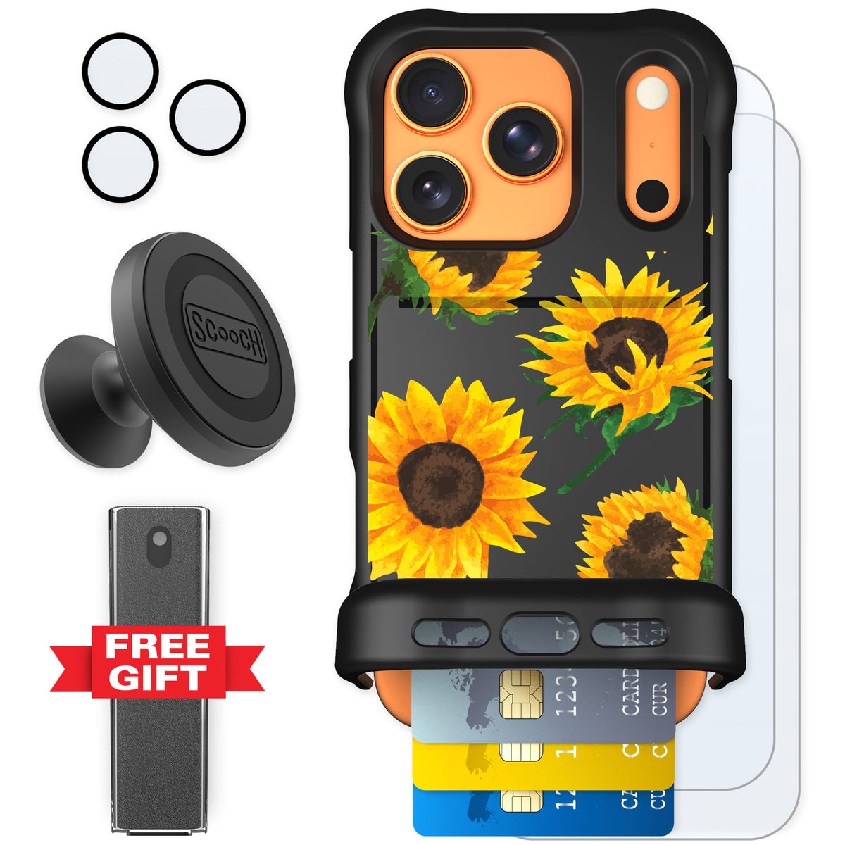 Scooch Wingmate Sunflower Frenzy for iPhone 17 Pro — Defender Bundle