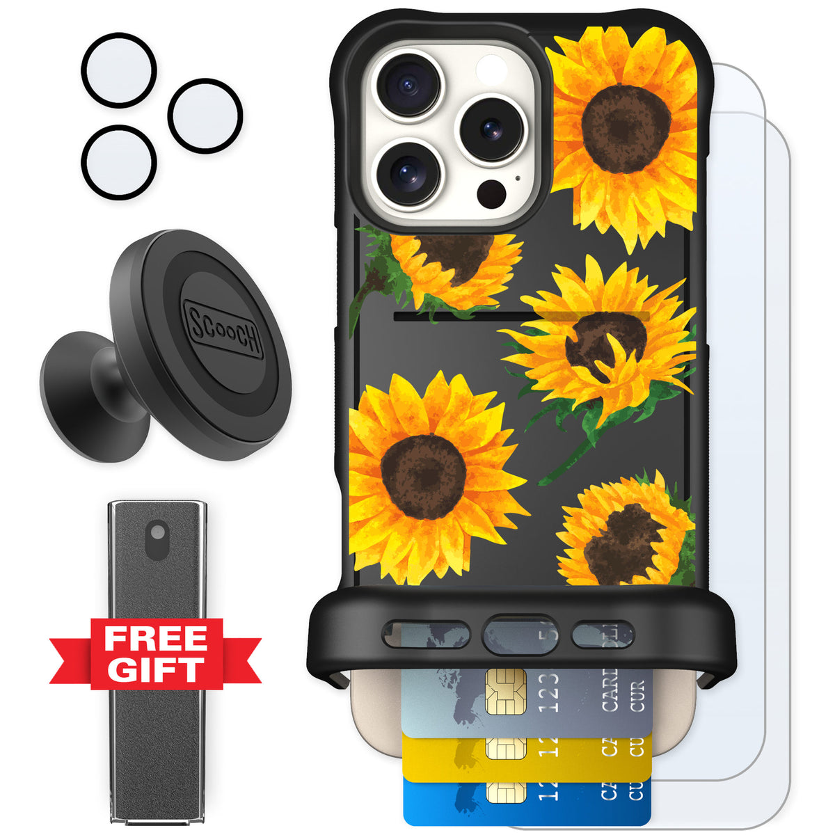 Scooch Wingmate Sunflower Frenzy for iPhone 16 Pro Max — Defender Bundle