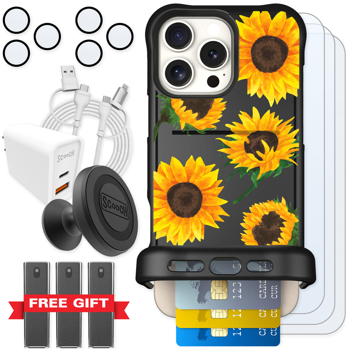 Scooch Wingmate Sunflower Frenzy for iPhone 16 Pro Max — Ultimate Bundle