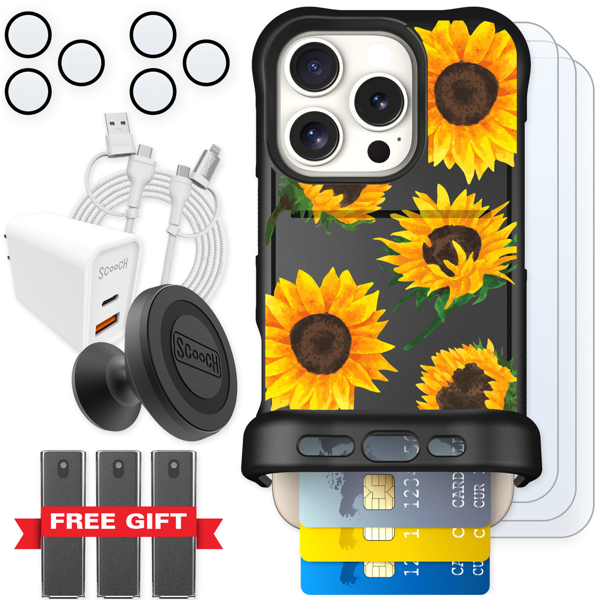 Scooch Wingmate Sunflower Frenzy for iPhone 16 Pro — Ultimate Bundle