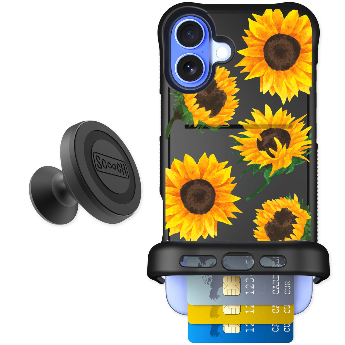 Scooch Wingmate Sunflower Frenzy for iPhone 16 Plus — Starter Bundle