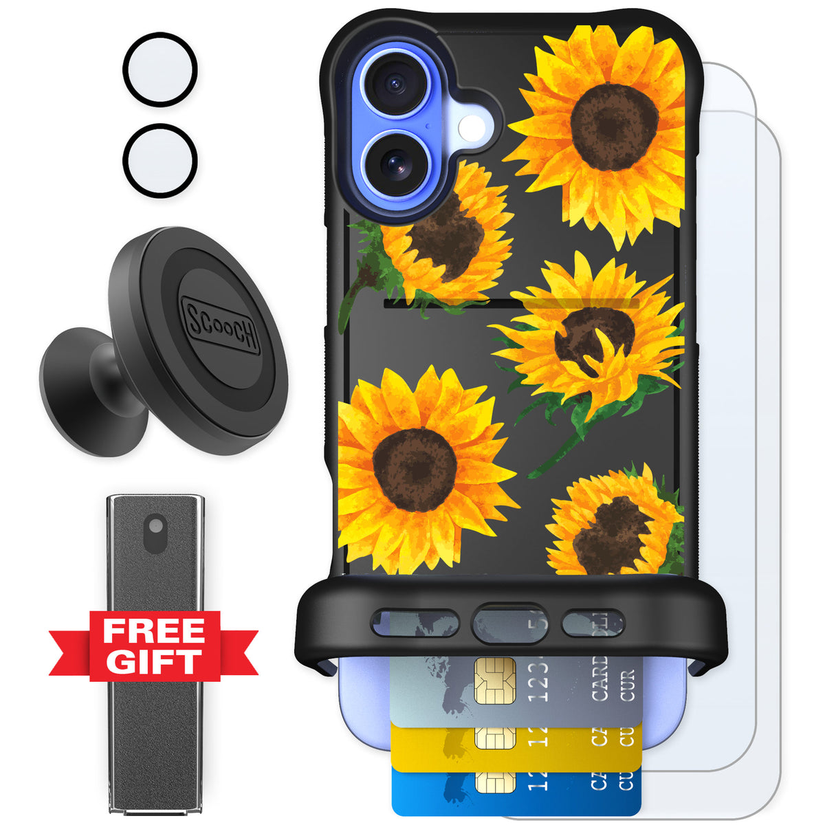 Scooch Wingmate Sunflower Frenzy for iPhone 16 Plus — Defender Bundle