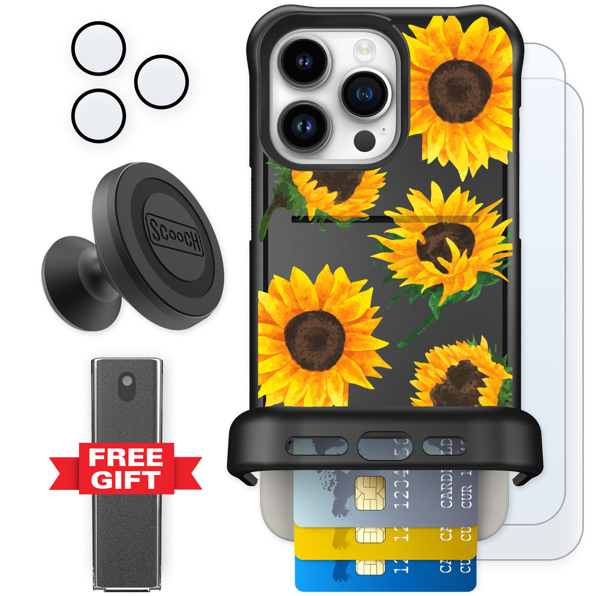 Scooch Wingmate Sunflower Frenzy for iPhone 15 Pro Max — Defender Bundle
