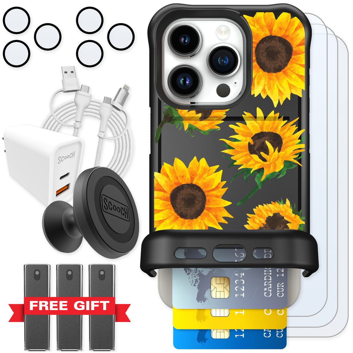 Scooch Wingmate Sunflower Frenzy for iPhone 15 Pro — Ultimate Bundle