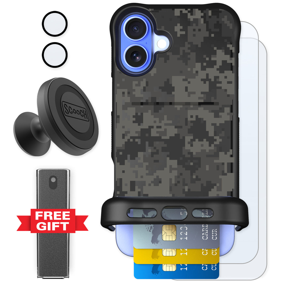 Scooch Wingmate Digi Camo for iPhone 16 Plus — Defender Bundle