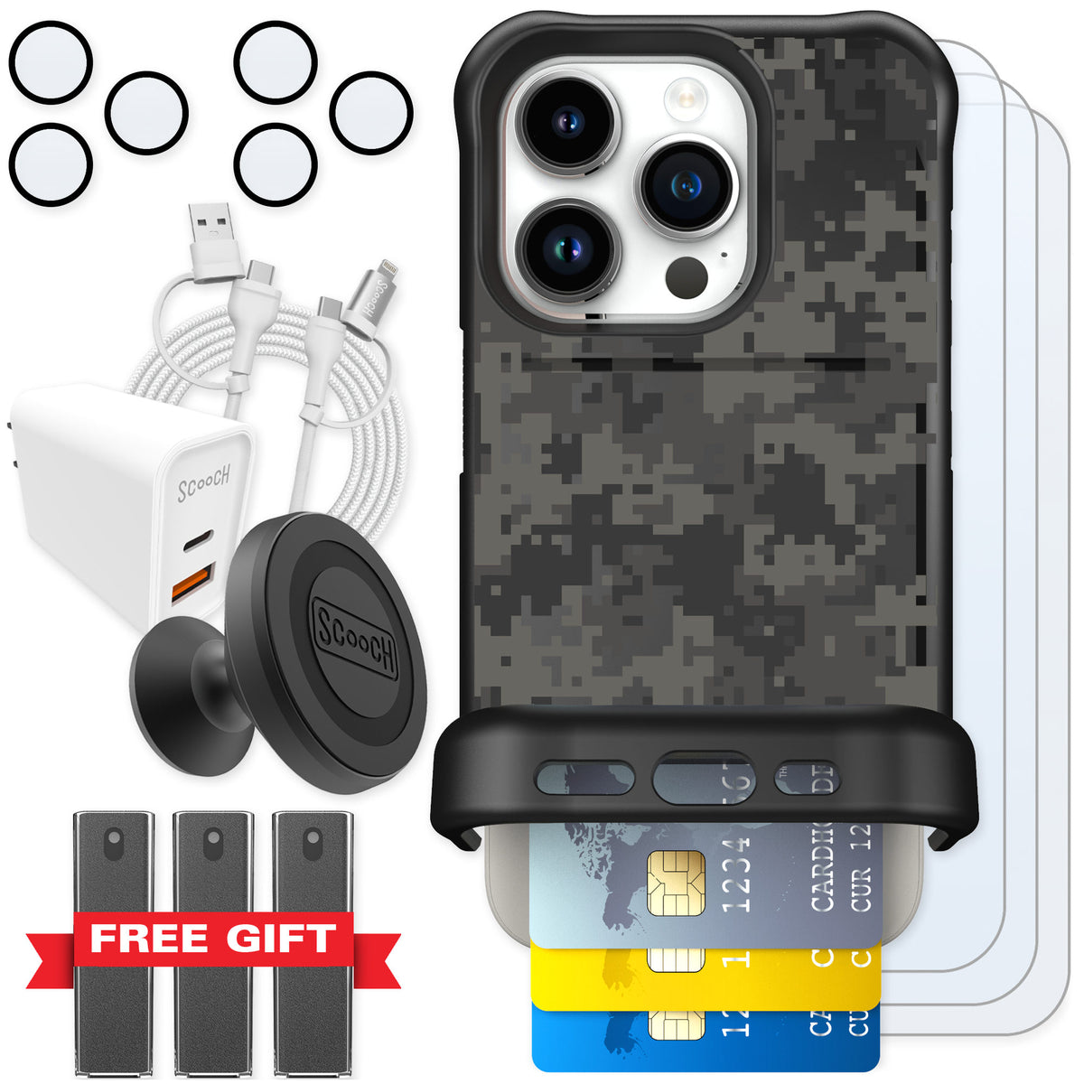 Scooch Wingmate Digi Camo for iPhone 15 Pro — Ultimate Bundle
