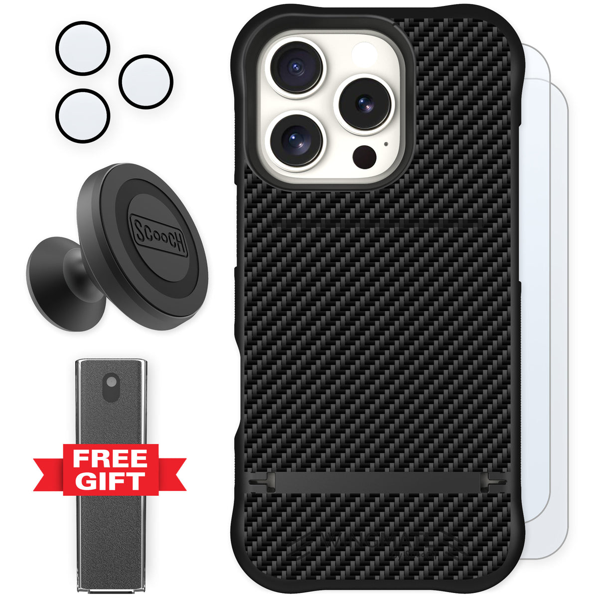Scooch Wingmate Carbon Fiber for iPhone 16 Pro — Defender Bundle
