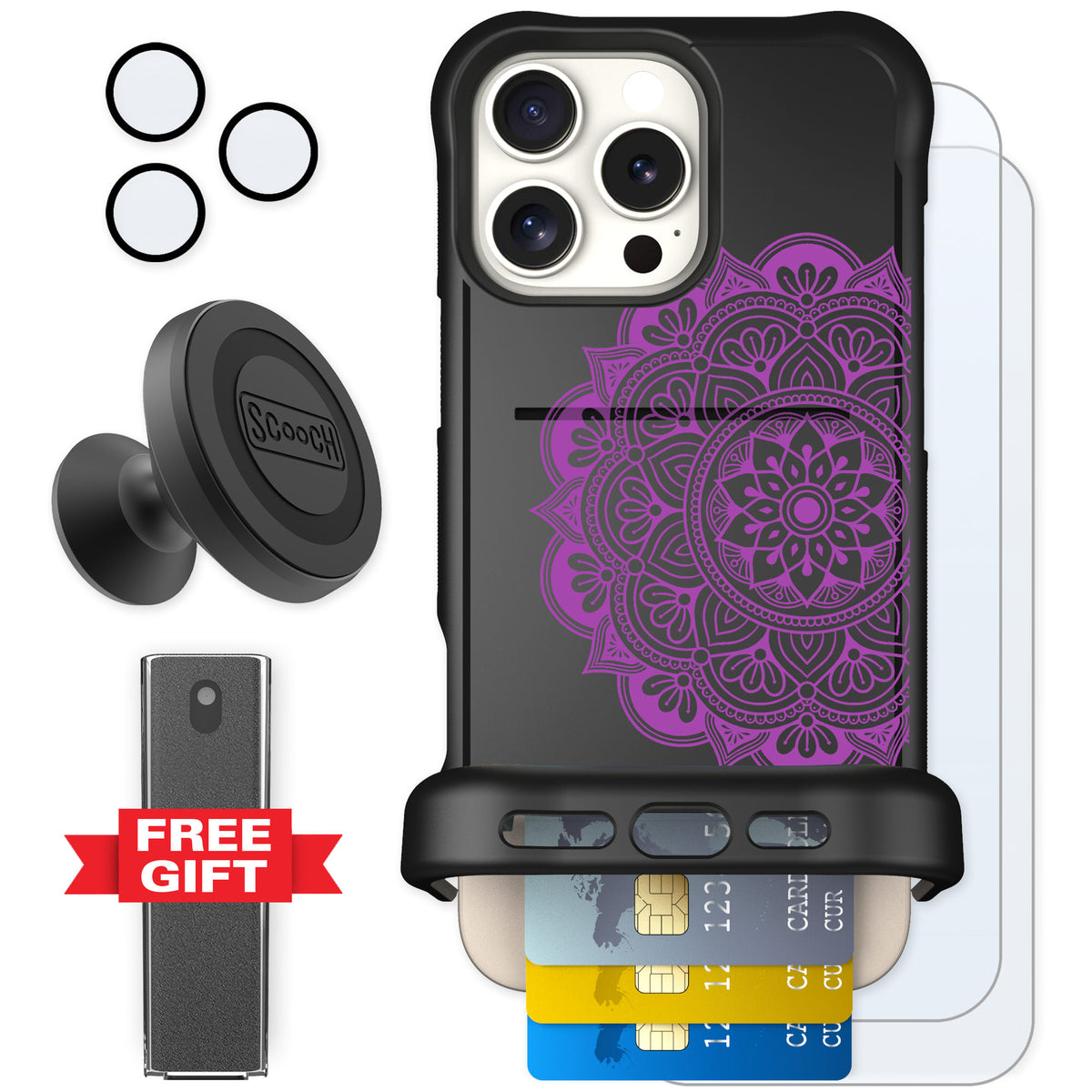 Scooch Wingmate Mandala Dreams for iPhone 16 Pro Max — Defender Bundle