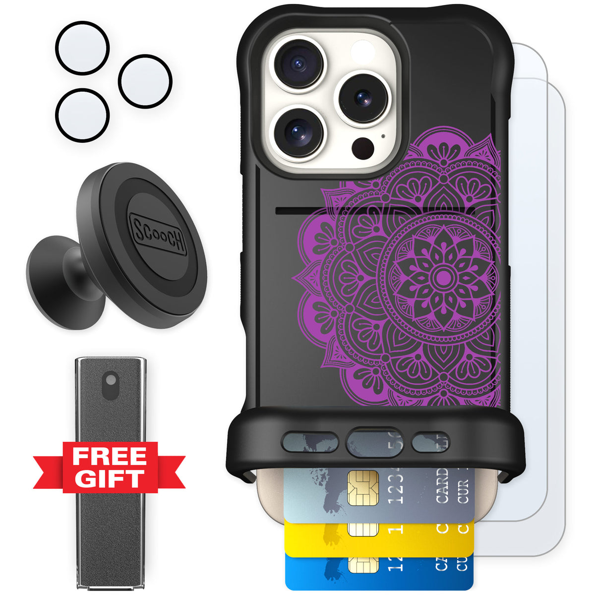 Scooch Wingmate Mandala Dreams for iPhone 16 Pro — Defender Bundle