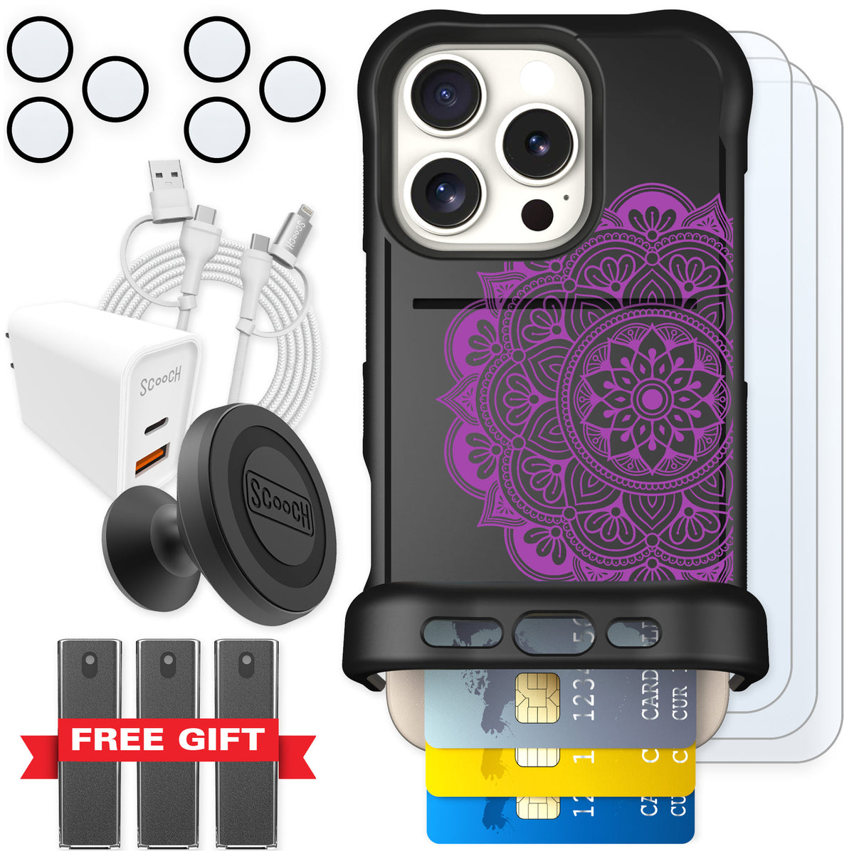 Scooch Wingmate Mandala Dreams for iPhone 16 Pro — Ultimate Bundle