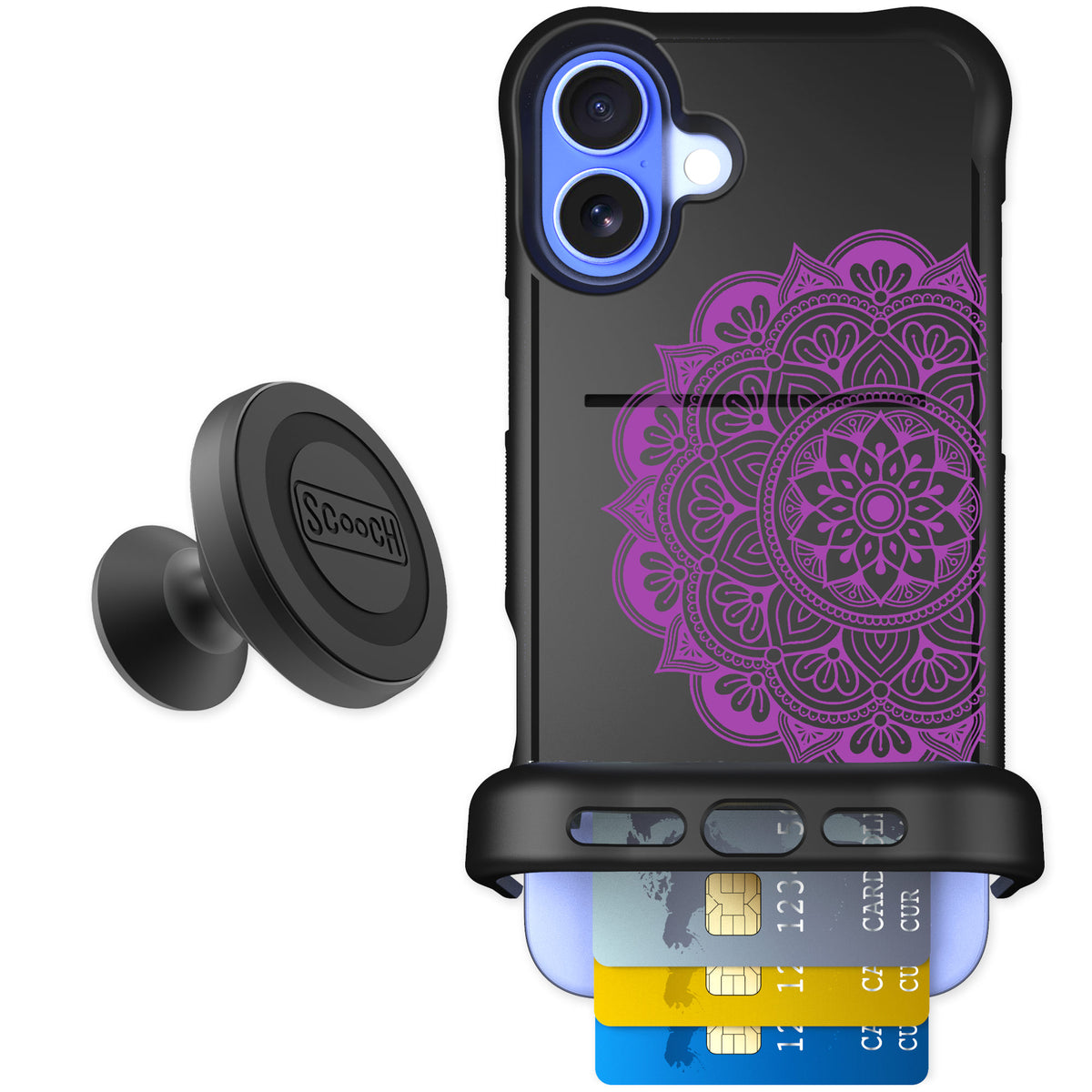 Scooch Wingmate Mandala Dreams for iPhone 16 Plus — Starter Bundle