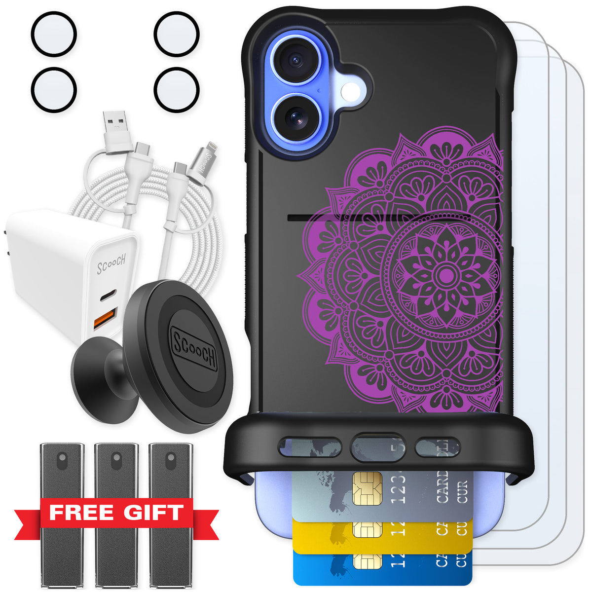 Scooch Wingmate Mandala Dreams for iPhone 16 Plus — Ultimate Bundle
