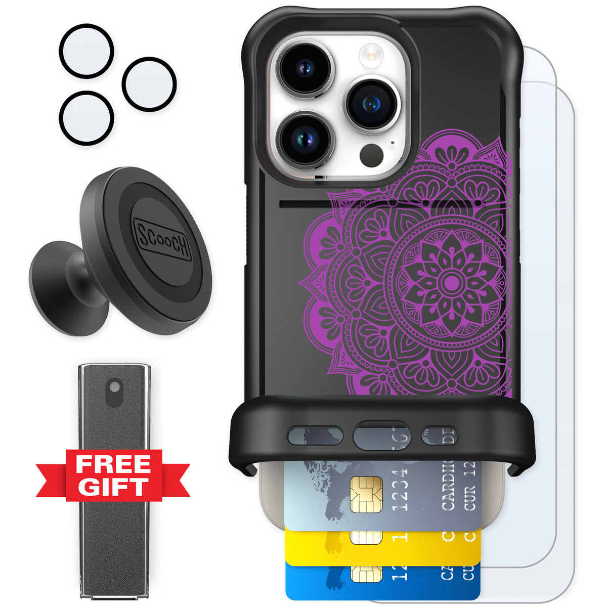 Scooch Wingmate Mandala Dreams for iPhone 15 Pro — Defender Bundle
