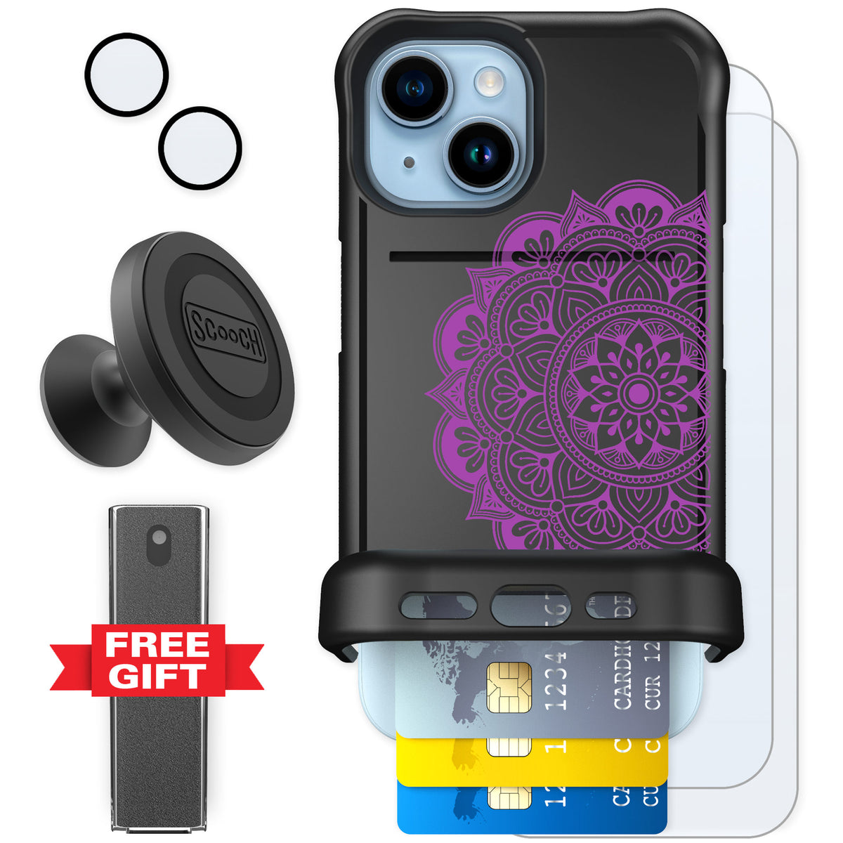 Scooch Wingmate Mandala Dreams for iPhone 15 — Defender Bundle