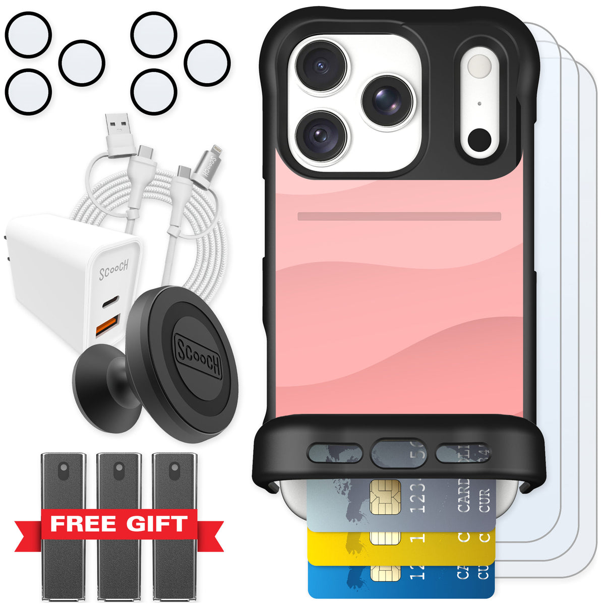 Scooch Wingmate Pink Waves for iPhone 18 Pro — Ultimate Bundle