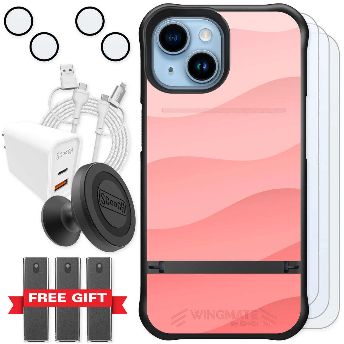 Scooch Wingmate Pink Waves for iPhone 15 — Ultimate Bundle