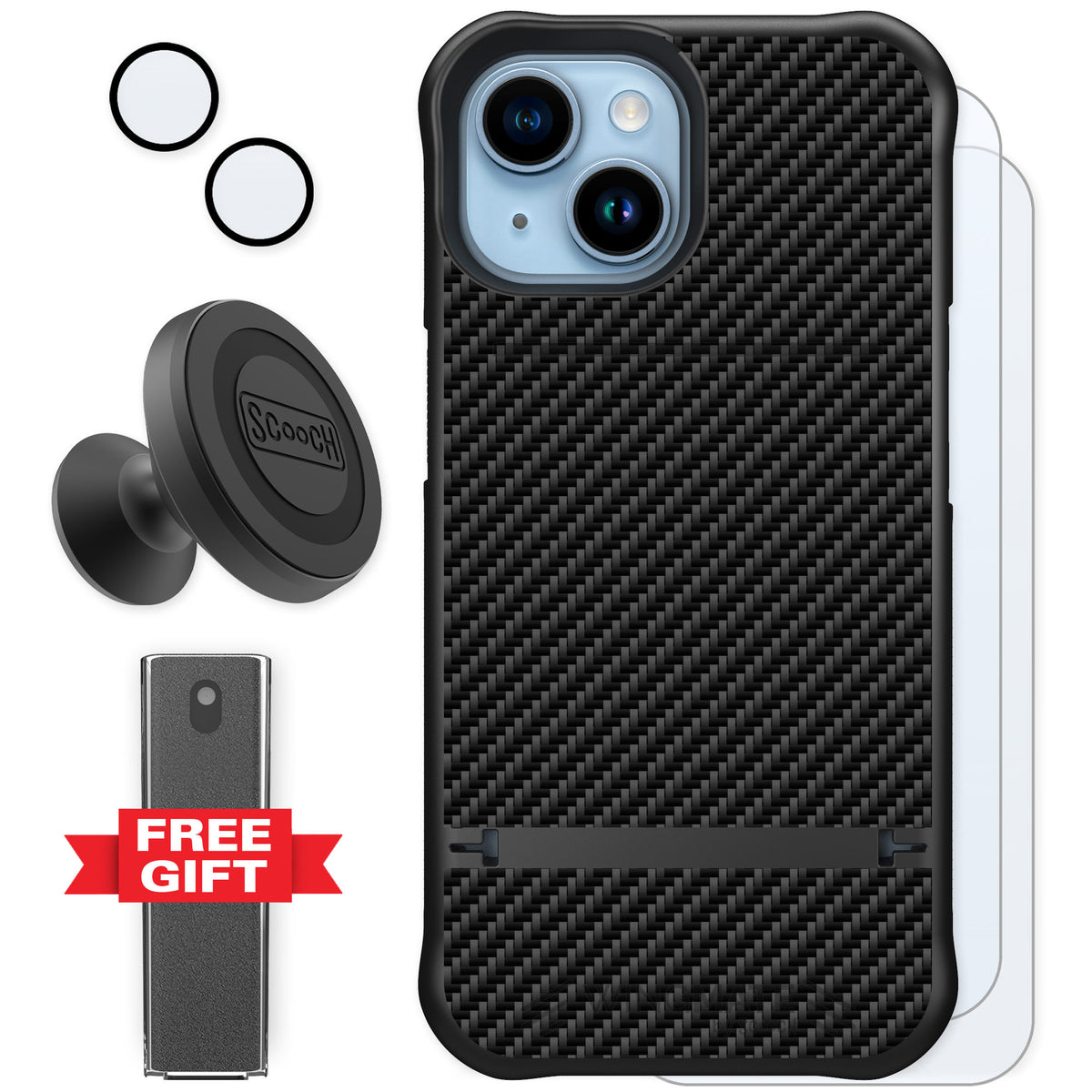 Scooch Wingmate Carbon Fiber for iPhone 15 — Defender Bundle