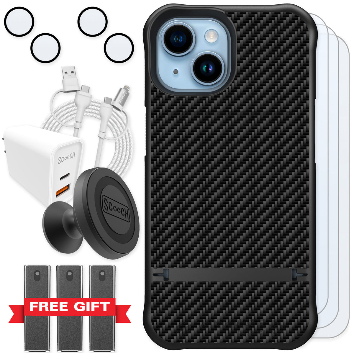 Scooch Wingmate Carbon Fiber for iPhone 15 — Ultimate Bundle