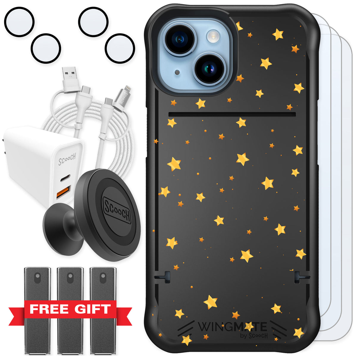 Scooch Wingmate Gold Stars for iPhone 15 — Ultimate Bundle