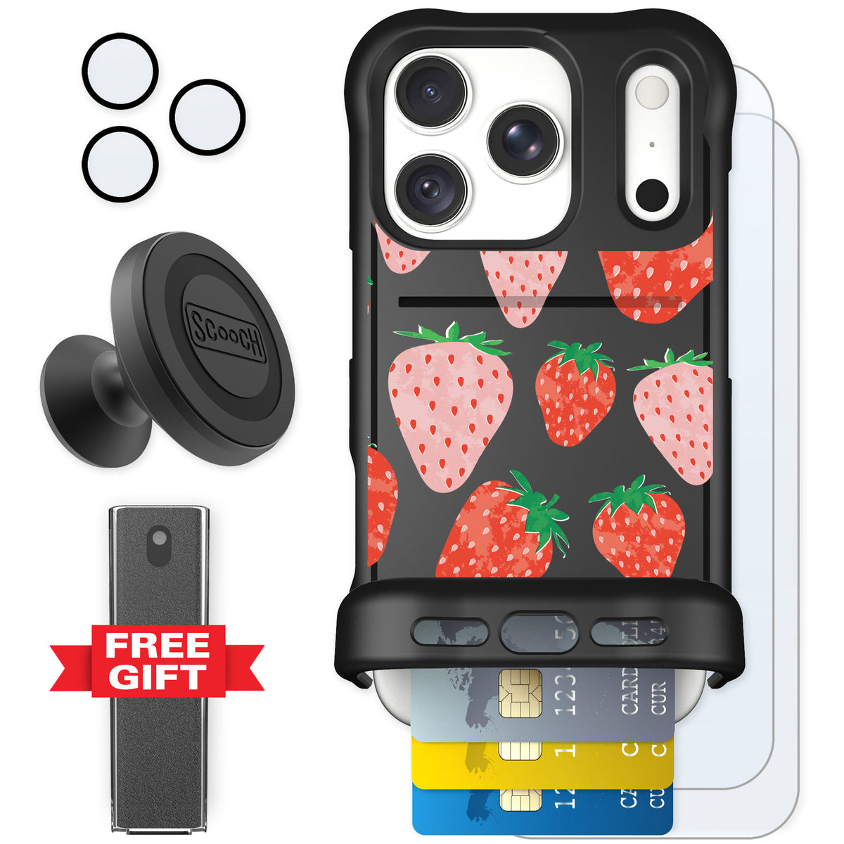 Scooch Wingmate Strawberry Fields for iPhone 18 Pro — Defender Bundle