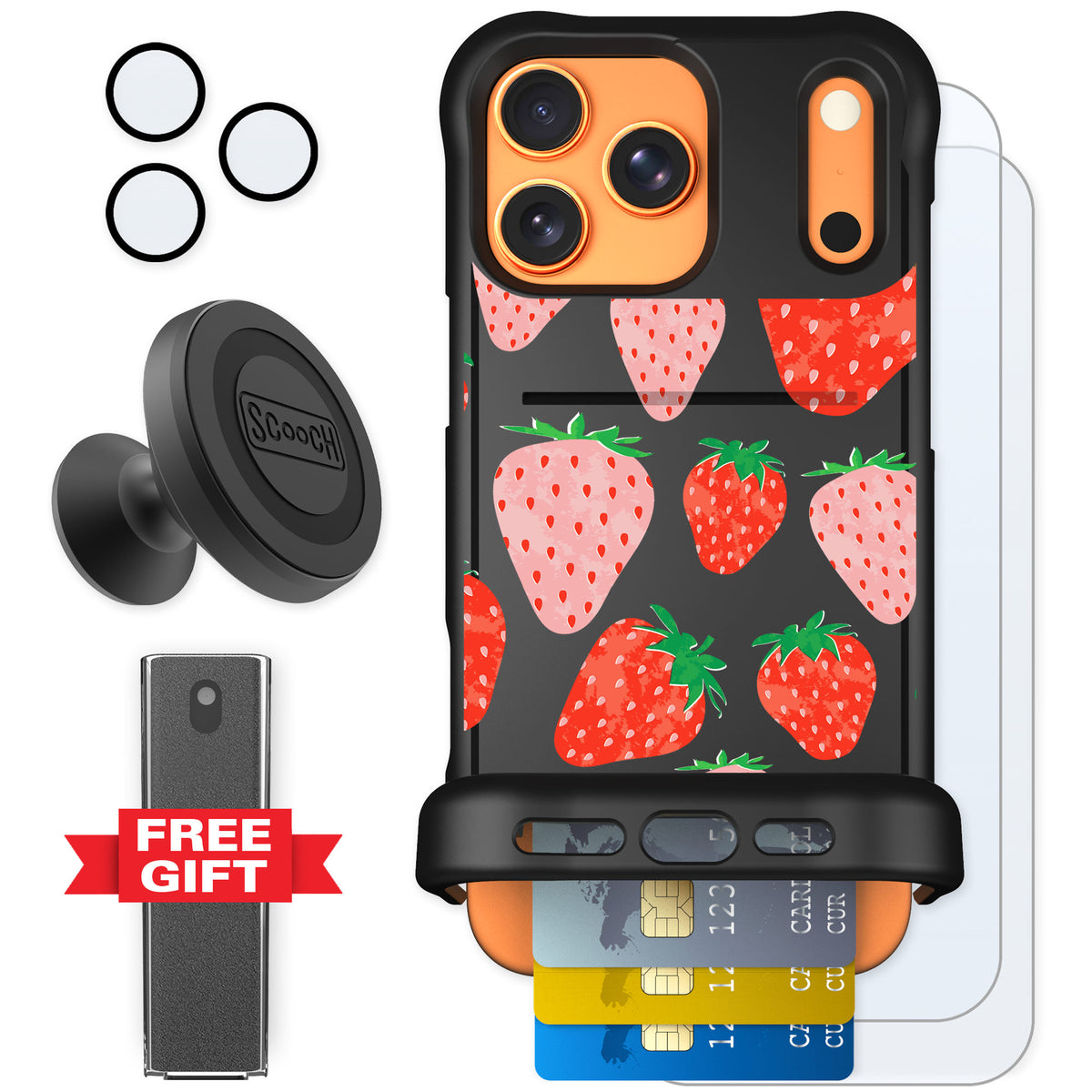 Scooch Wingmate Strawberry Fields for iPhone 17 Pro Max — Defender Bundle