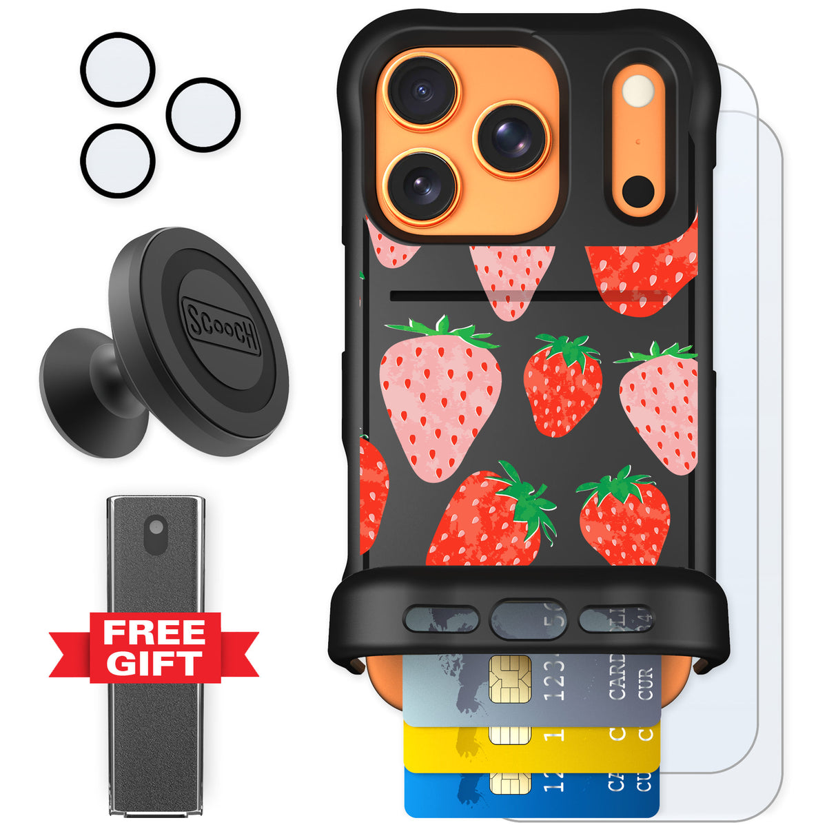 Scooch Wingmate Strawberry Fields for iPhone 17 Pro — Defender Bundle