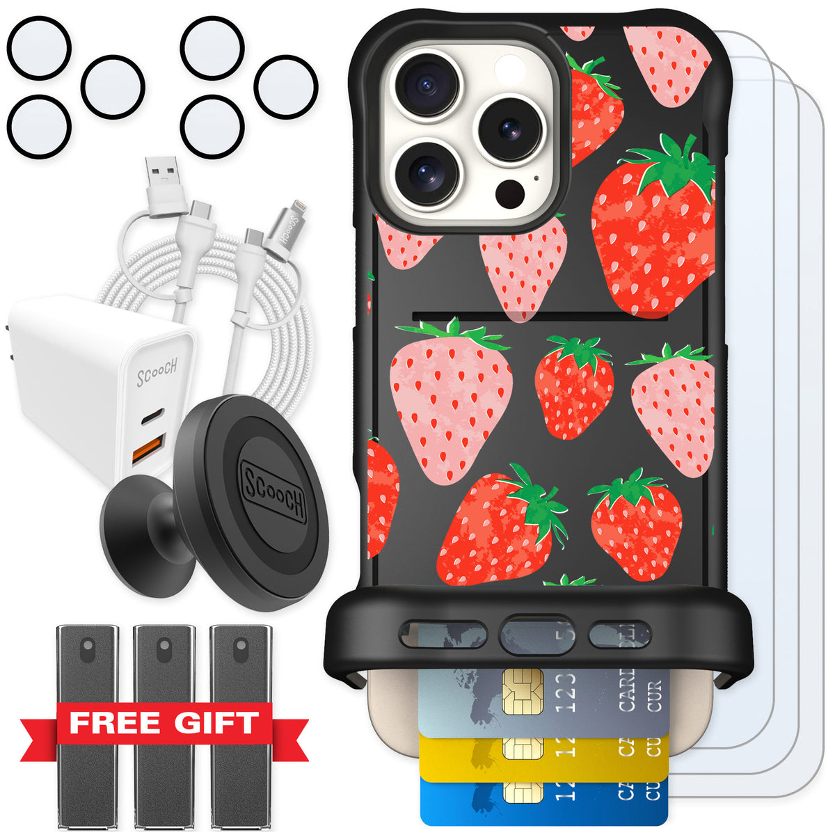 Scooch Wingmate Strawberry Fields for iPhone 16 Pro Max — Ultimate Bundle