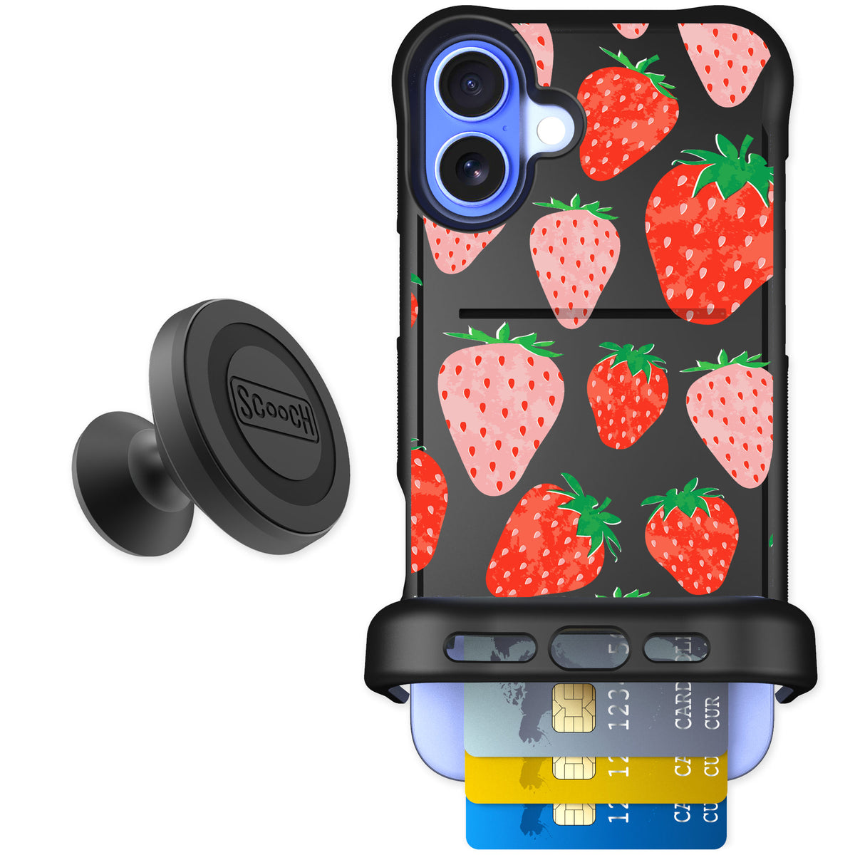 Scooch Wingmate Strawberry Fields for iPhone 16 Plus — Starter Bundle
