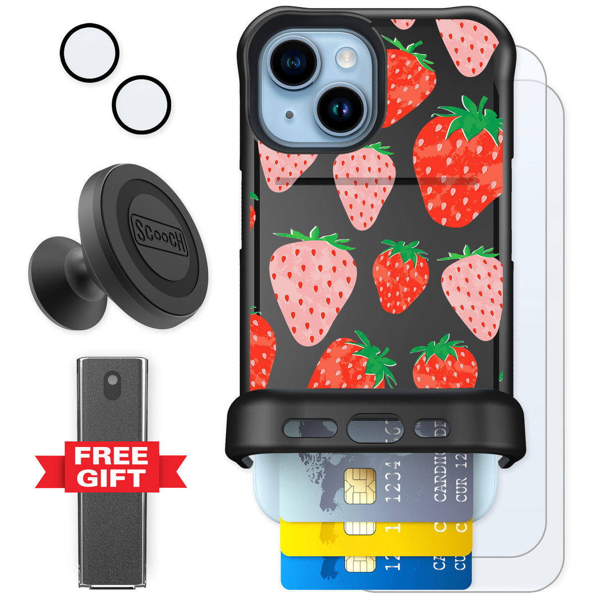 Scooch Wingmate Strawberry Fields for iPhone 15 — Defender Bundle